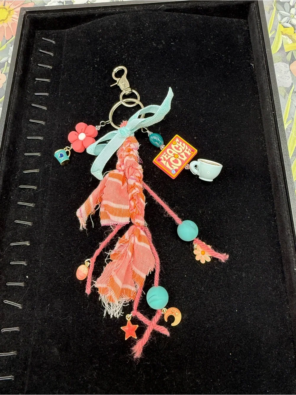 👑Adorned Crown Jewelry purse bag charm keychain peace love coffee fabric tassel